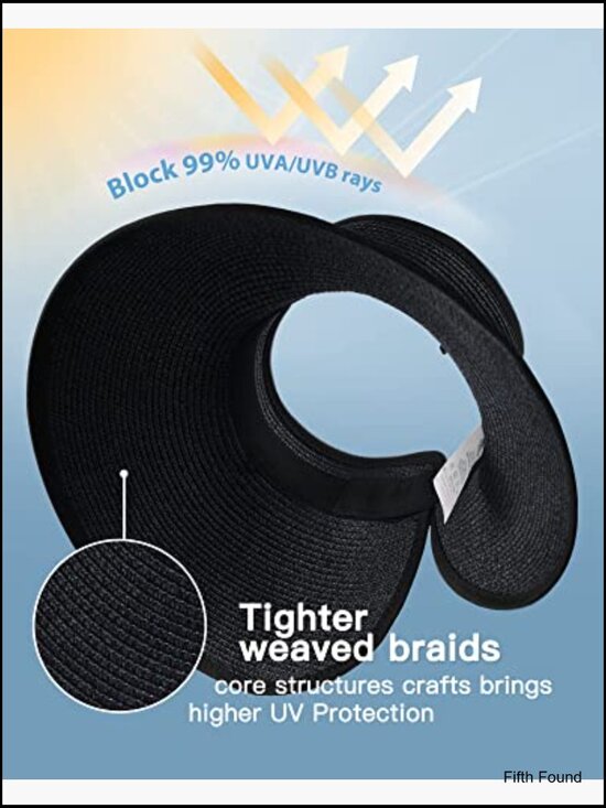 Wide Brim Straw Sun Hat Foldable UPF 80+ Beach Vacation Travel Visor main image 6